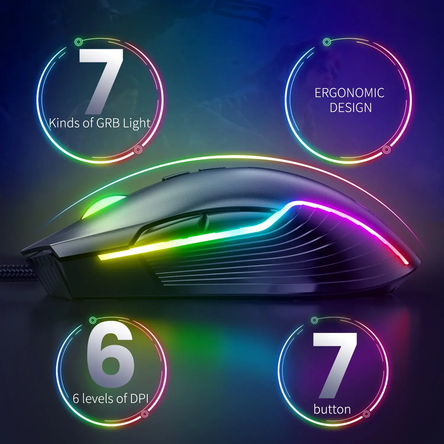 Gaming Headset with Dynamic RGB Light Detachable Cat Ears Mouse Holder Esports Package Wired Headphones with Mic for PC