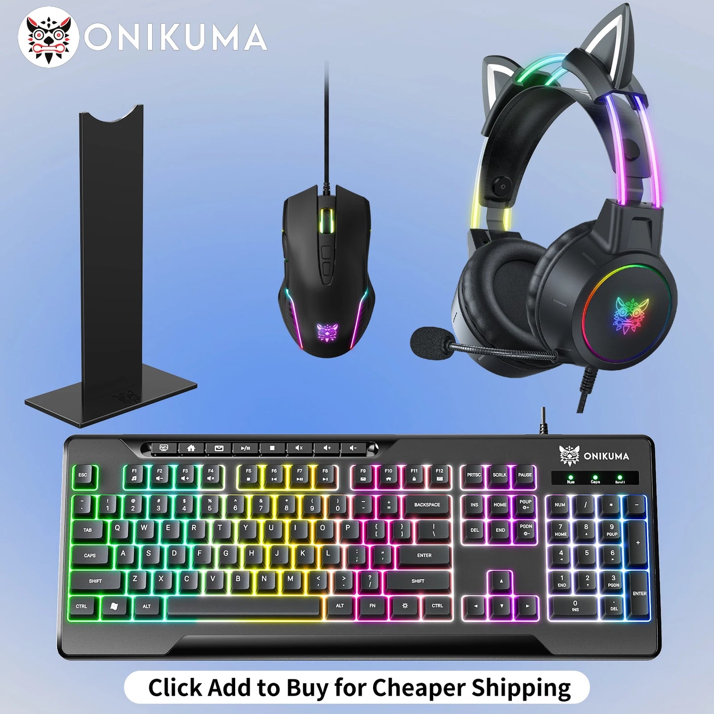 Gaming Headset with Dynamic RGB Light Detachable Cat Ears Mouse Holder Esports Package Wired Headphones with Mic for PC