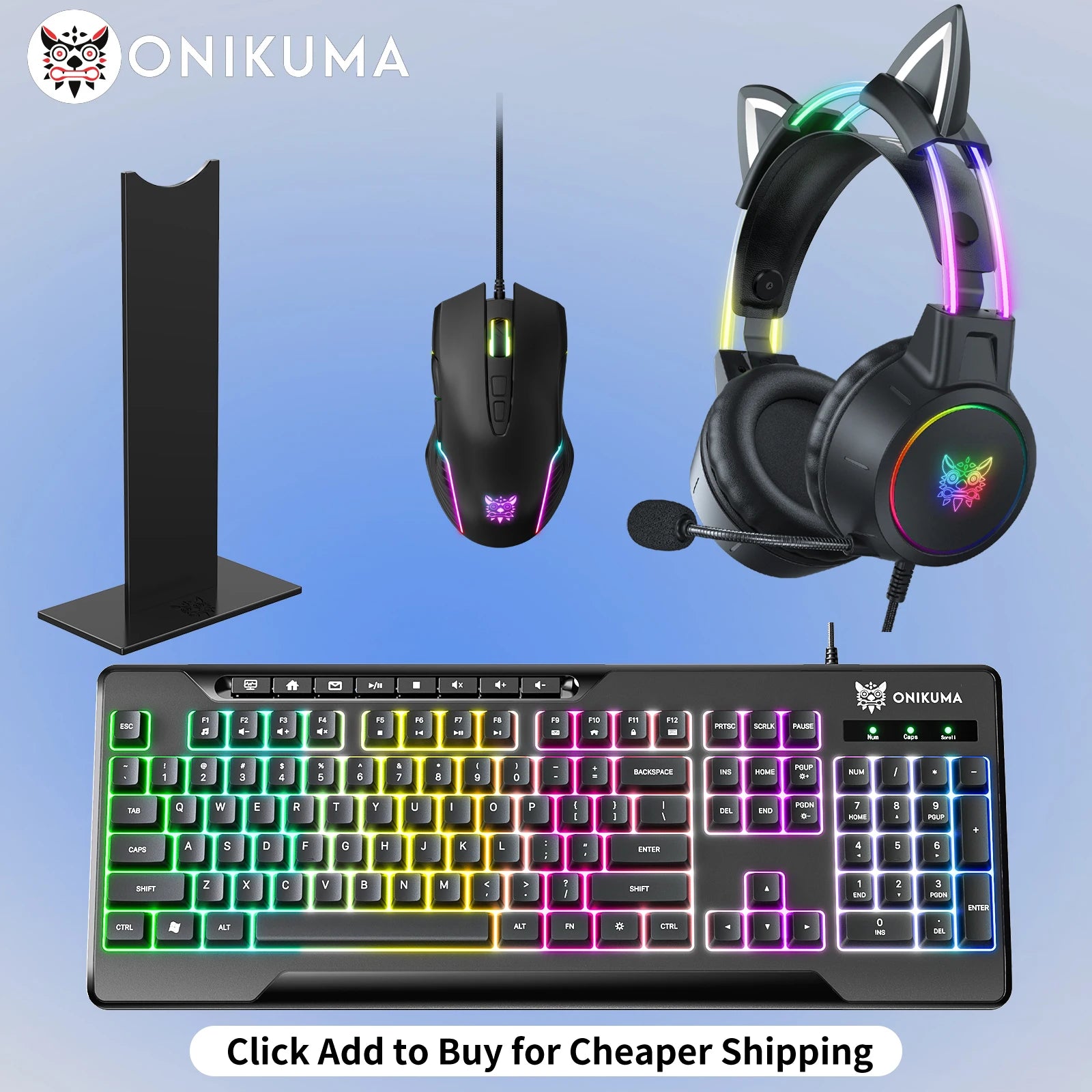Gaming Headset with Dynamic RGB Light Detachable Cat Ears Mouse Holder Esports Package Wired Headphones with Mic for PC